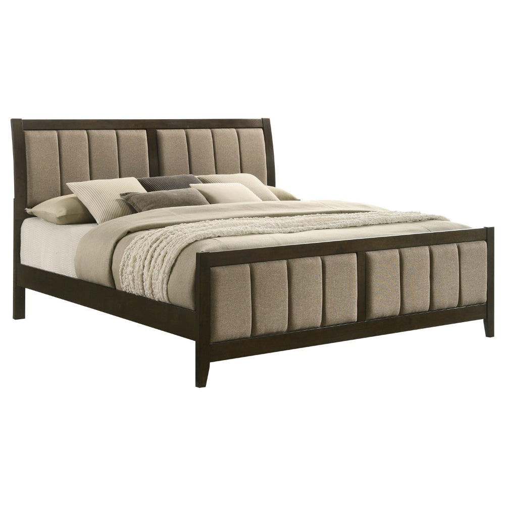 Wily King Size Bed Channel Tufted Upholstered Headboard Dark Brown