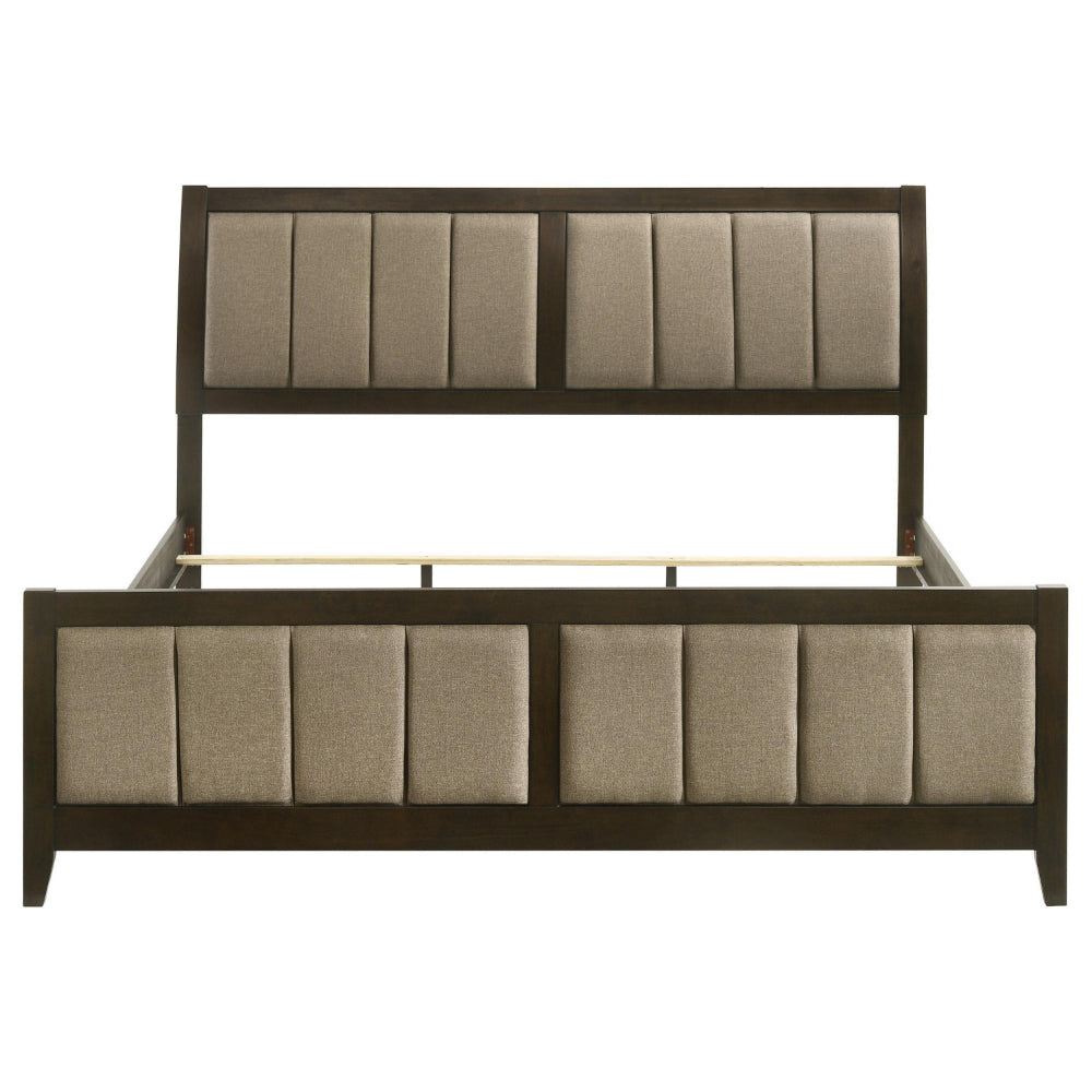 Wily King Size Bed Channel Tufted Upholstered Headboard Dark Brown