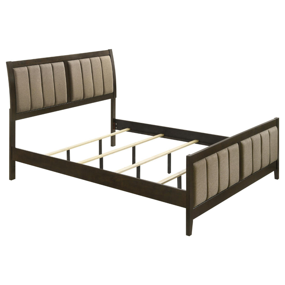 Wily King Size Bed, Channel Tufted Upholstered Headboard, Dark Brown