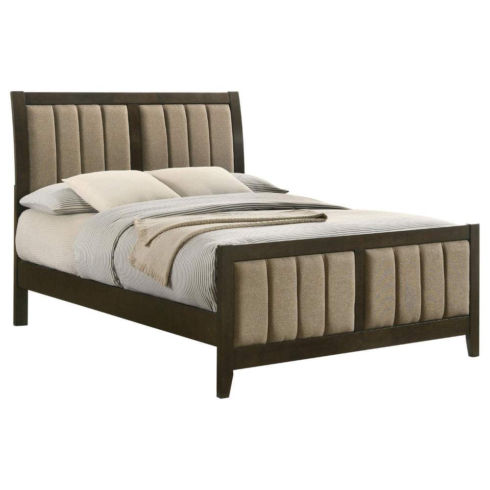 Wily Full Size Bed Channel Tufted Upholstered Headboard Dark Brown
