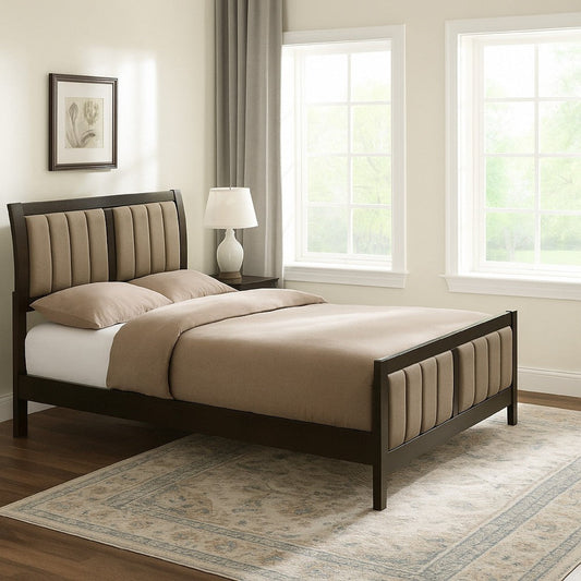 Wily Full Size Bed, Channel Tufted Upholstered Headboard, Dark Brown