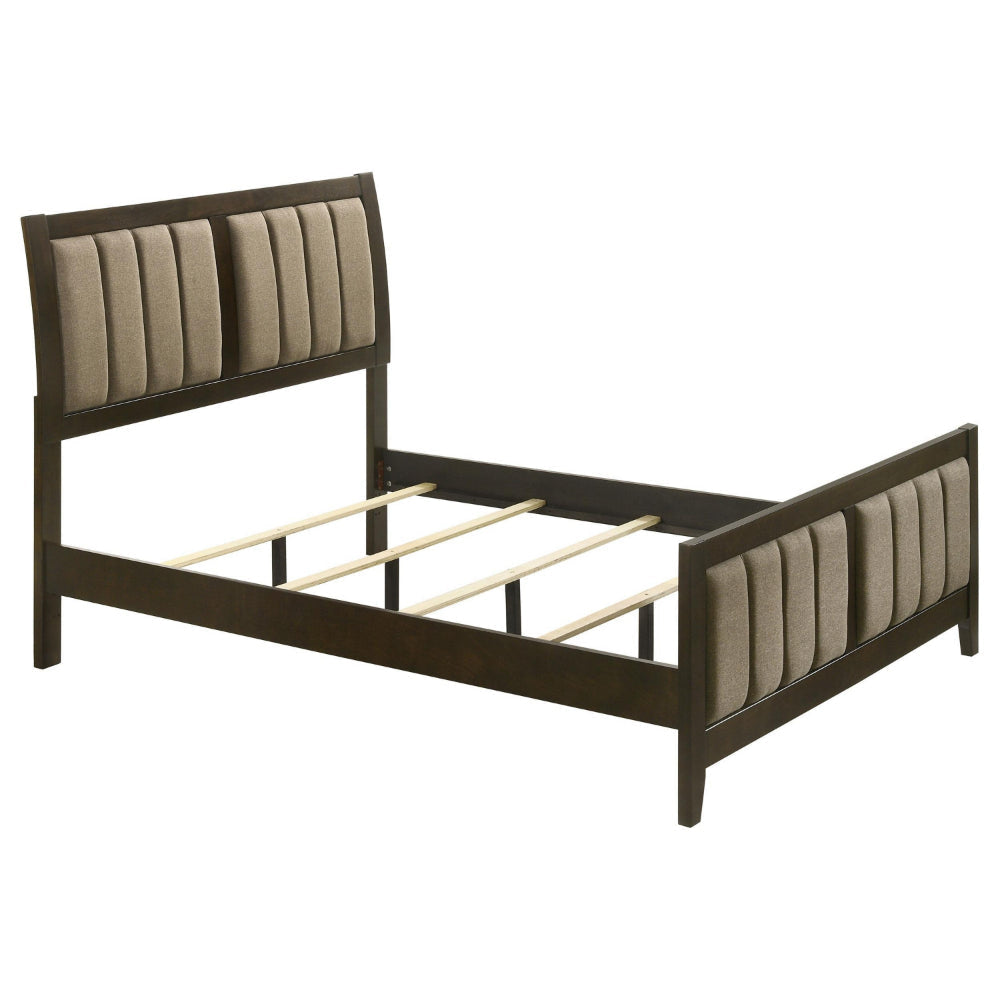 Wily Full Size Bed, Channel Tufted Upholstered Headboard, Dark Brown