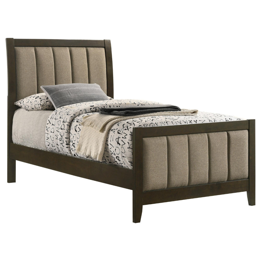 Wily Twin Size Bed Channel Tufted Upholstered Headboard Dark Brown