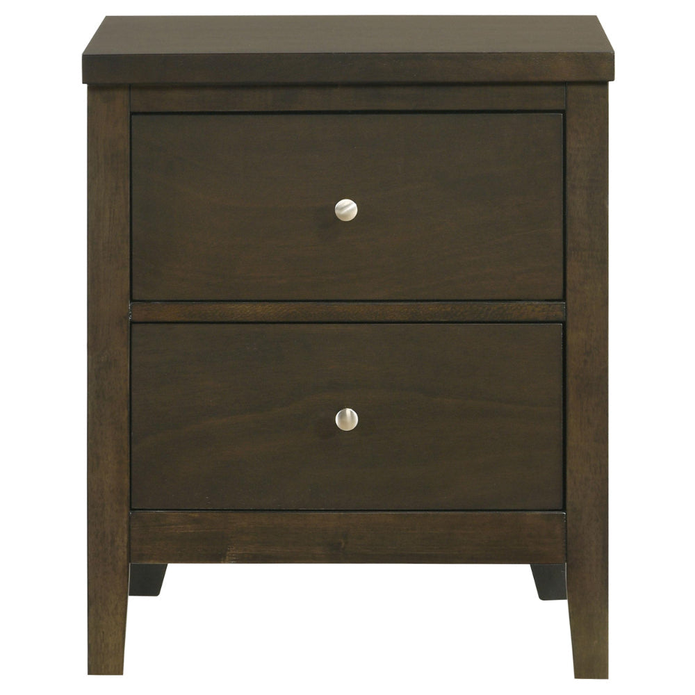 Wily Nightstand Dark Brown Wood 2 Drawers with Round Nickel Knobs BM328673