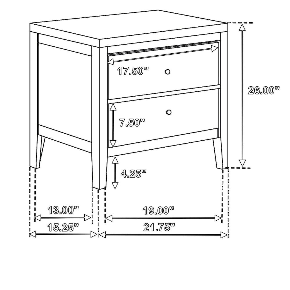 Wily Nightstand Dark Brown Wood 2 Drawers with Round Nickel Knobs BM328673