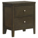 Wily Nightstand, Dark Brown Wood, 2 Drawers with Round Nickel Knobs
