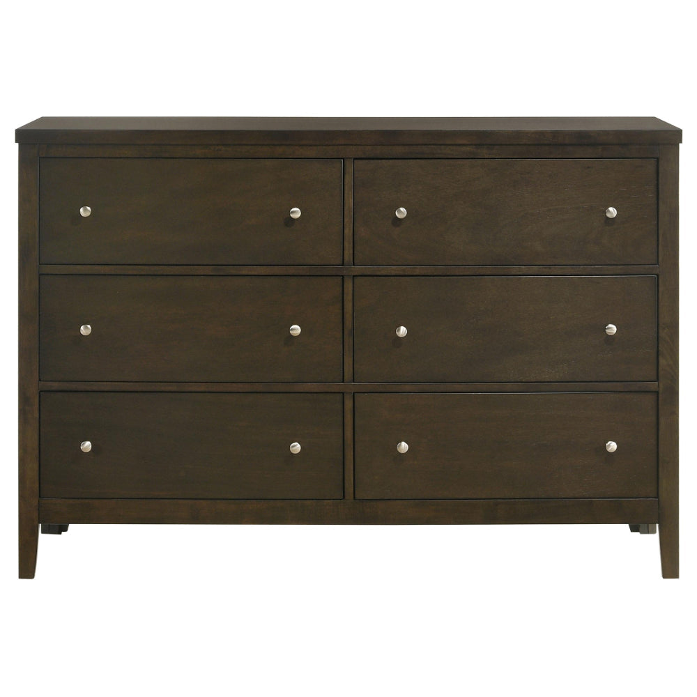 Wily Wide Dresser Dark Brown Wood 6 Drawers with Round Nickel Knobs BM328674