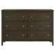 Wily Wide Dresser Dark Brown Wood 6 Drawers with Round Nickel Knobs BM328674