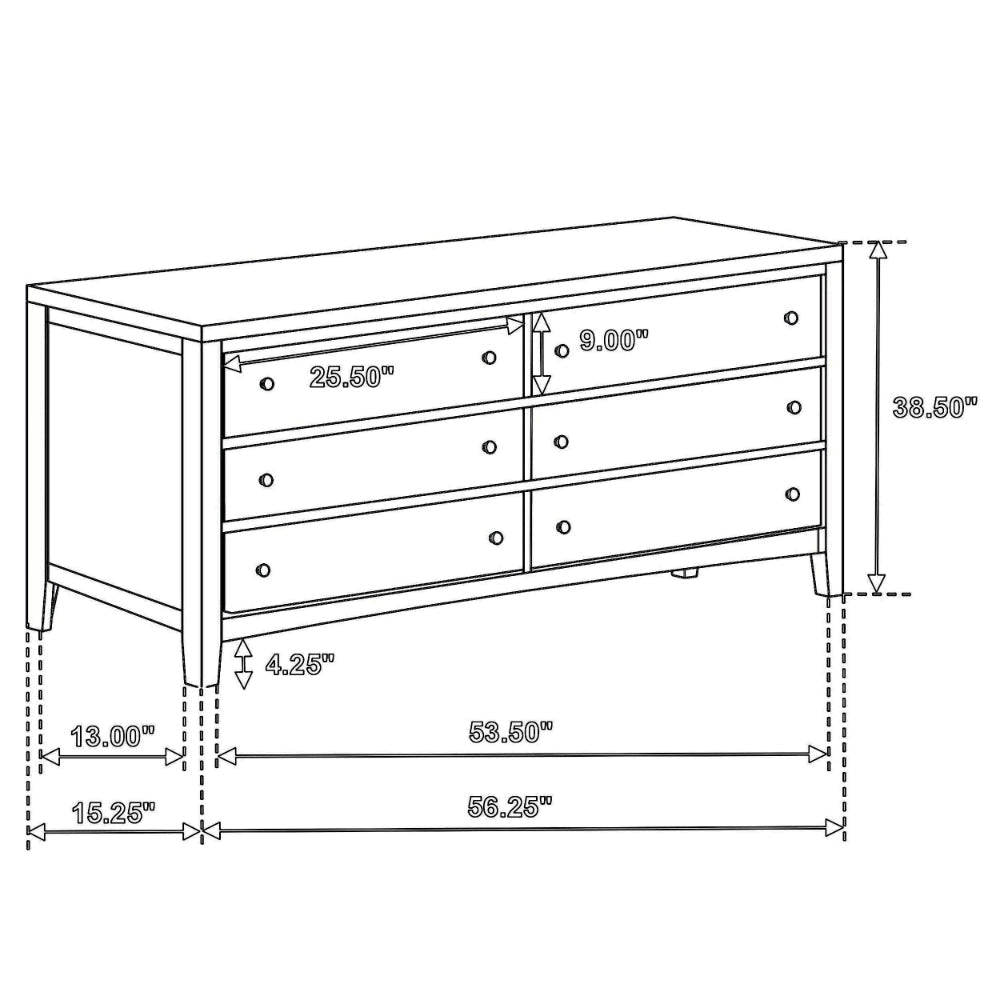 Wily Wide Dresser Dark Brown Wood 6 Drawers with Round Nickel Knobs BM328674