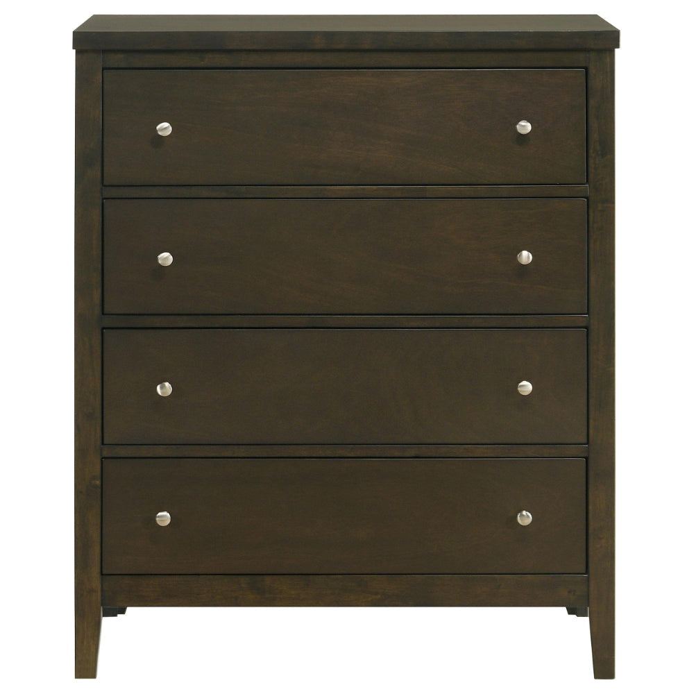 Wily Tall Dresser Chest Dark Brown Wood 4 Drawer Round Nickel Knobs BM328675