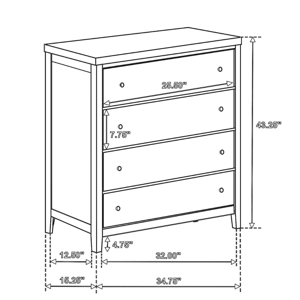 Wily Tall Dresser Chest Dark Brown Wood 4 Drawer Round Nickel Knobs BM328675