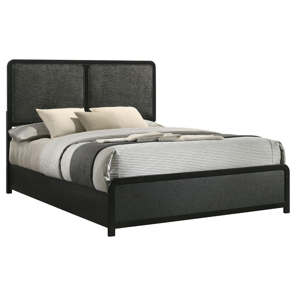 Cavy Queen Size Bed Channel Tufted Upholstered Headboard Black Gray