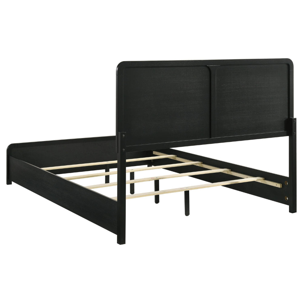 Cavy Queen Size Bed Channel Tufted Upholstered Headboard Black Gray