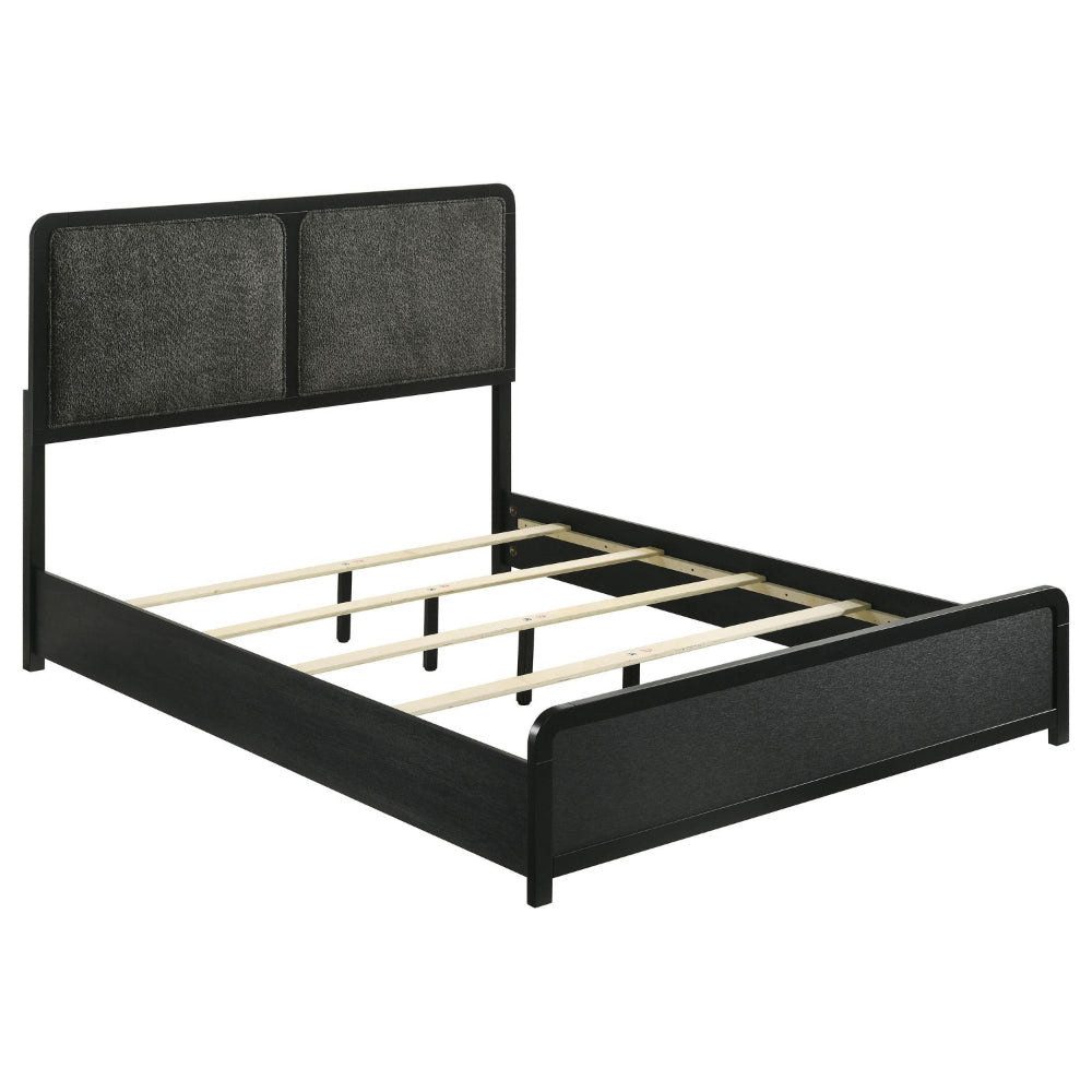 Cavy Queen Size Bed, Channel Tufted Upholstered Headboard, Black Gray
