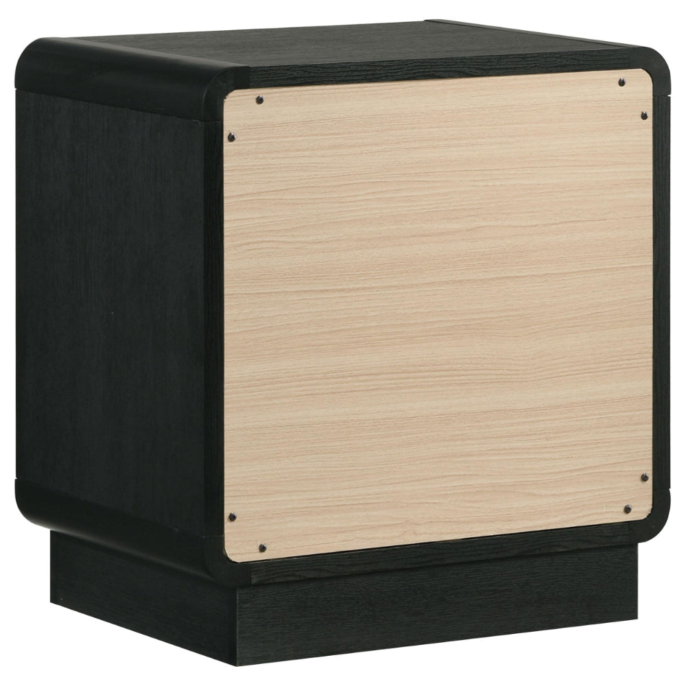 Cavy Nightstand 2 Storage Drawers Black Wood Round Gold Knobs BM328678