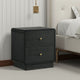 Cavy Nightstand, 2 Storage Drawers, Black Wood, Round Gold Knobs