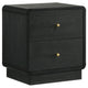 Cavy Nightstand, 2 Storage Drawers, Black Wood, Round Gold Knobs