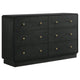 Cavy Wide Dresser, 6 Storage Drawers, Black Wood, Round Gold Knobs