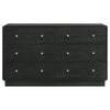 Cavy Wide Dresser 6 Storage Drawers Black Wood Round Gold Knobs BM328679