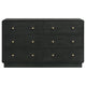 Cavy Wide Dresser 6 Storage Drawers Black Wood Round Gold Knobs BM328679