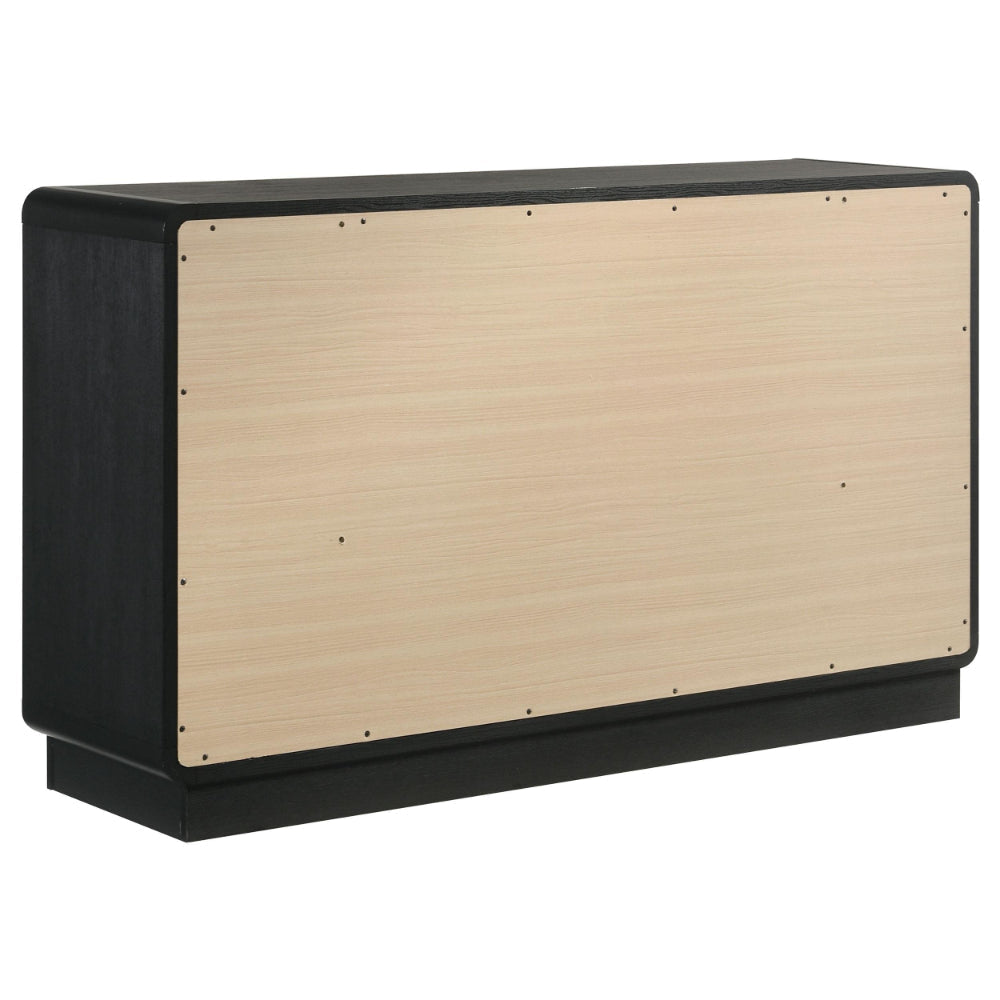 Cavy Wide Dresser 6 Storage Drawers Black Wood Round Gold Knobs BM328679