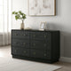 Cavy Wide Dresser, 6 Storage Drawers, Black Wood, Round Gold Knobs