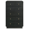 Cavy Tall Dresser Chest 6 Drawers Black Wood Round Gold Knobs BM328680