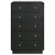 Cavy Tall Dresser Chest 6 Drawers Black Wood Round Gold Knobs BM328680