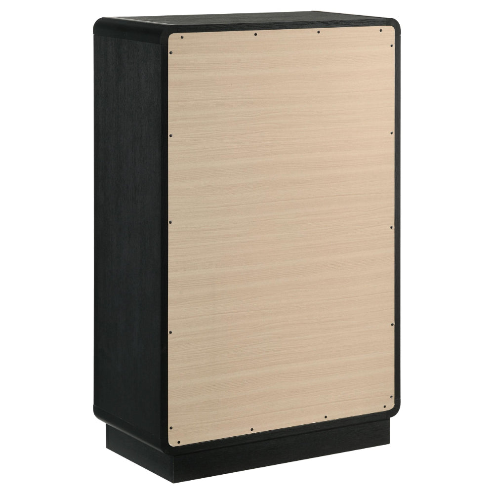 Cavy Tall Dresser Chest 6 Drawers Black Wood Round Gold Knobs BM328680