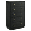 Cavy Tall Dresser Chest, 6 Drawers, Black Wood, Round Gold Knobs