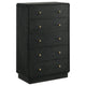 Cavy Tall Dresser Chest, 6 Drawers, Black Wood, Round Gold Knobs