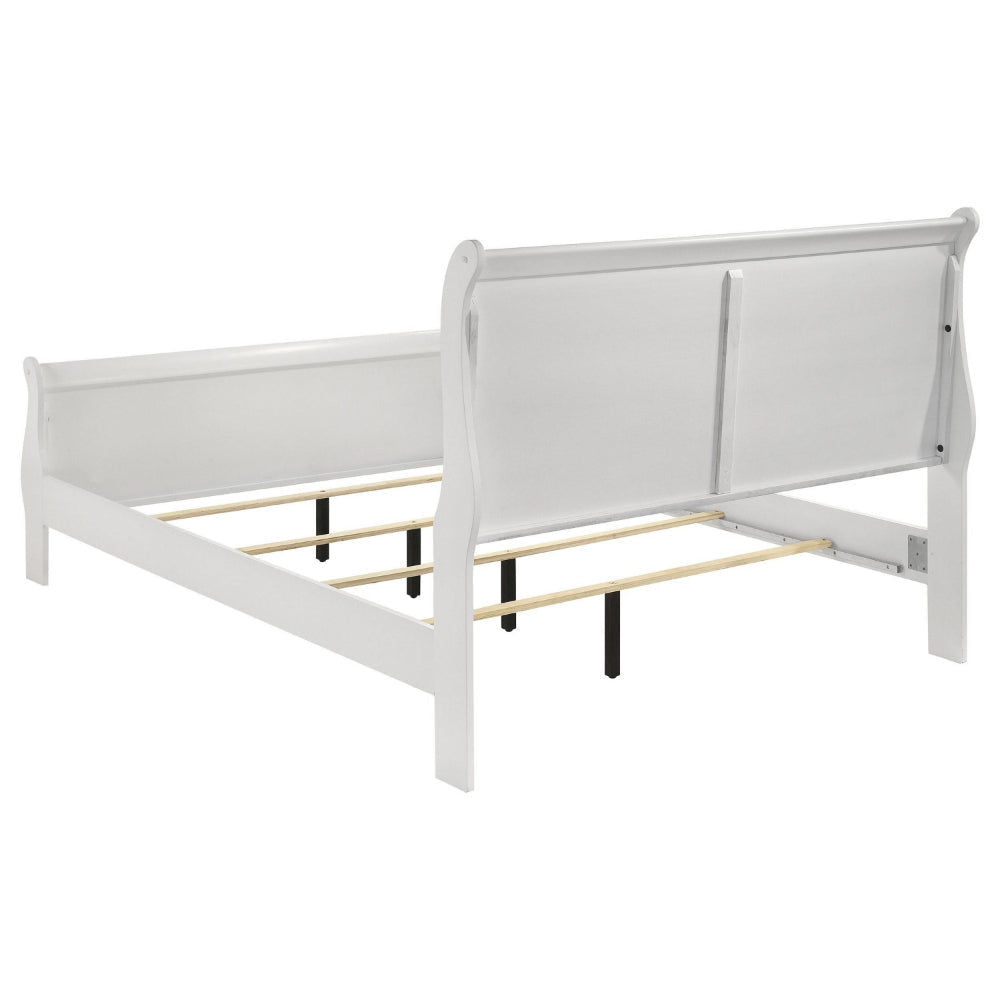 Nim Queen Size Bed Sleigh Panel Headboard Design White Low Profile