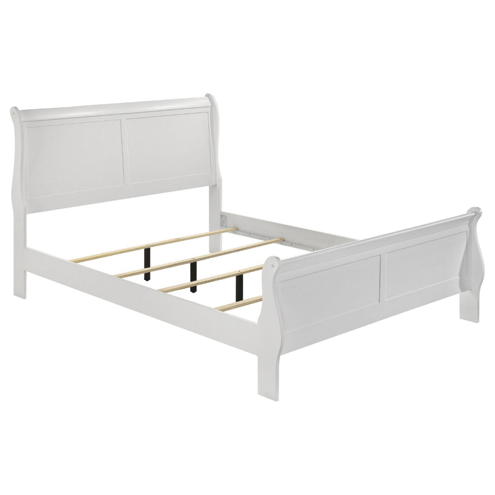 Nim King Size Bed, Sleigh Panel Headboard Design, White, Low Profile