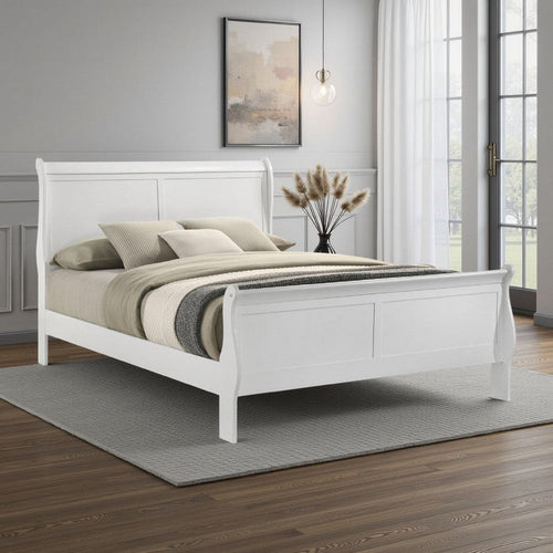 Nim King Size Bed, Sleigh Panel Headboard Design, White, Low Profile