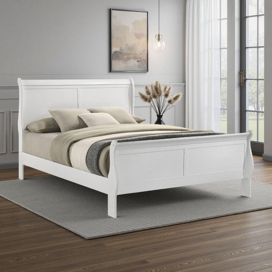 Nim King Size Bed, Sleigh Panel Headboard Design, White, Low Profile
