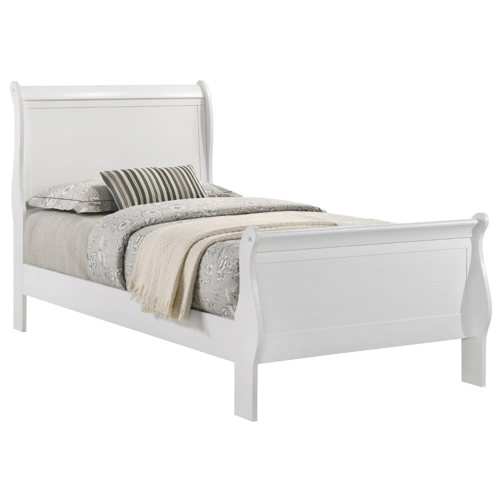 Nim Twin Size Bed Sleigh Panel Headboard Design White Low Profile