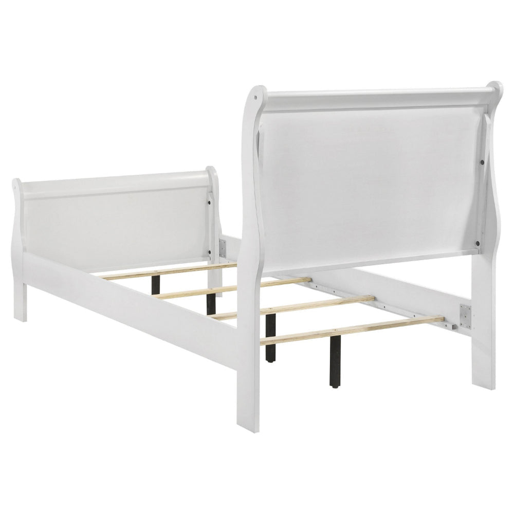Nim Twin Size Bed Sleigh Panel Headboard Design White Low Profile