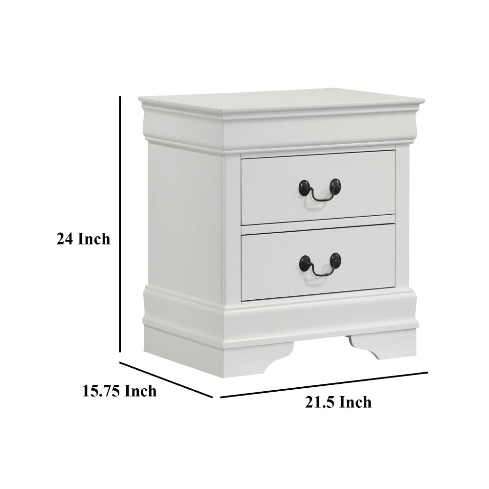 Nim Nightstand 2 Storage Drawers 24 Inch Classic White Molded Trim BM328685