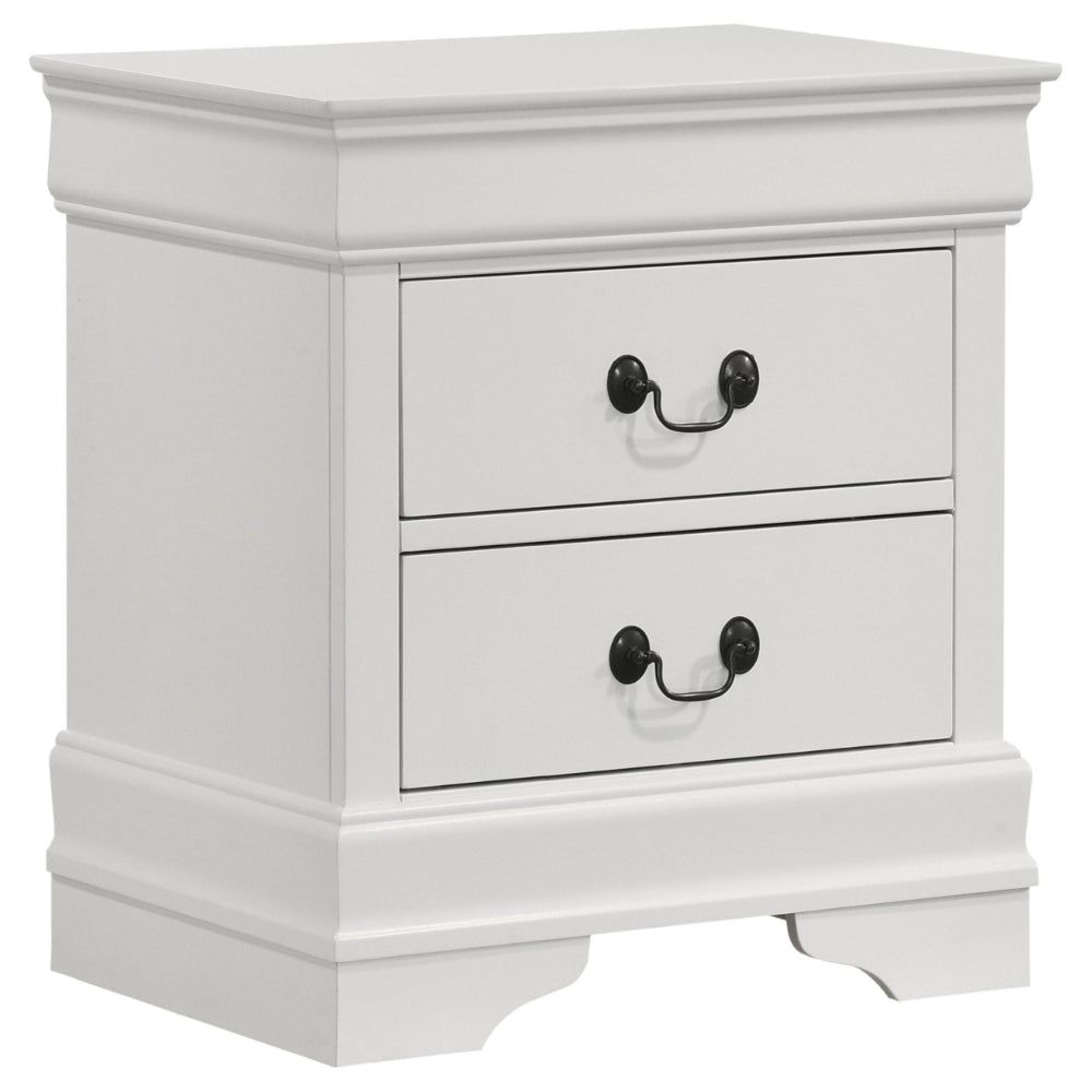 Nim Nightstand, 2 Storage Drawers, 24 Inch, Classic White Molded Trim