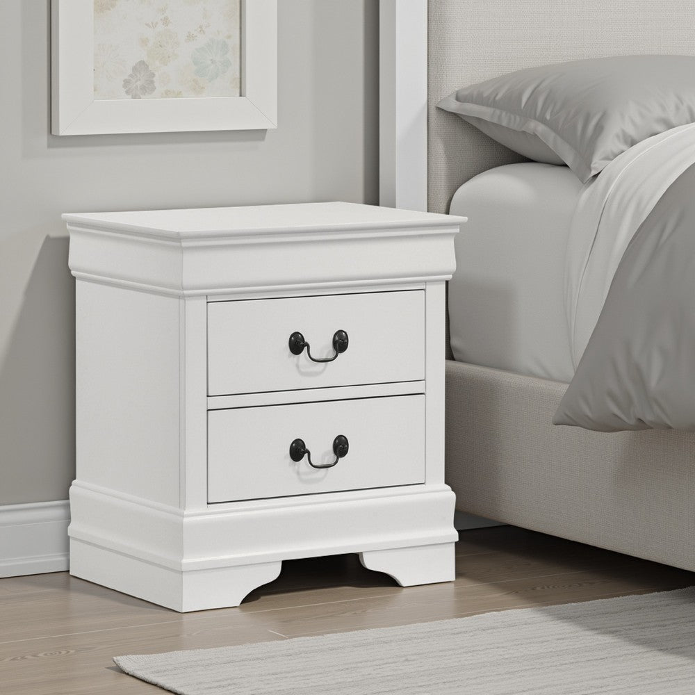 Nim Nightstand, 2 Storage Drawers, 24 Inch, Classic White Molded Trim