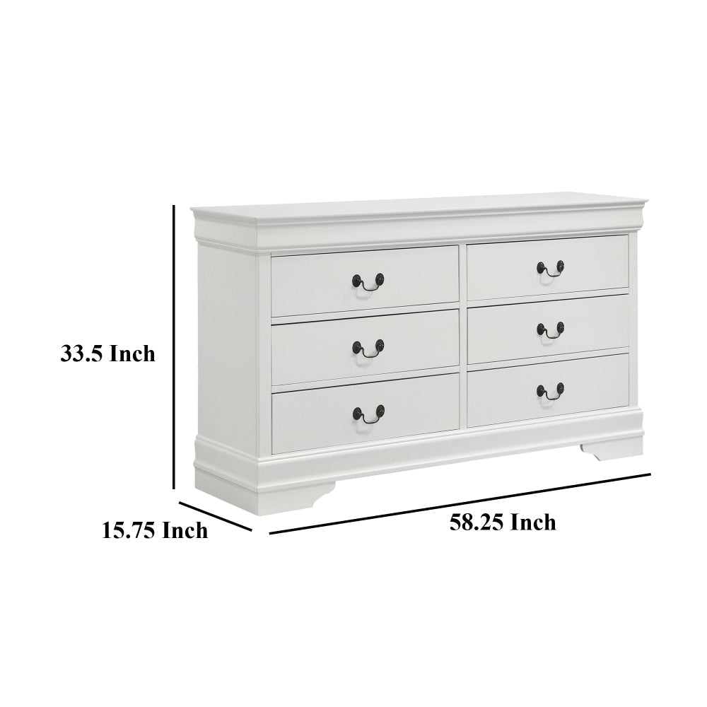 Nim Wide Dresser 6 Storage Drawers Classic White Molded Trim Edges BM328686