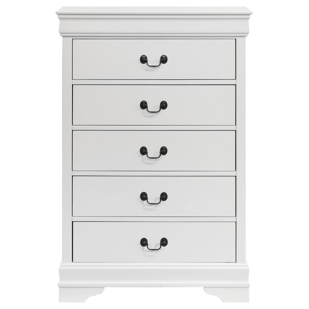 Nim Tall Dresser Chest 5 Storage Drawers Classic White Molded Trim BM328687