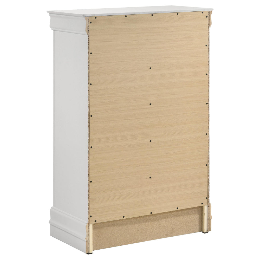 Nim Tall Dresser Chest 5 Storage Drawers Classic White Molded Trim BM328687