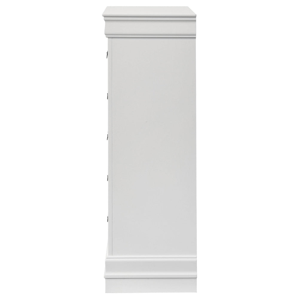 Nim Tall Dresser Chest 5 Storage Drawers Classic White Molded Trim BM328687