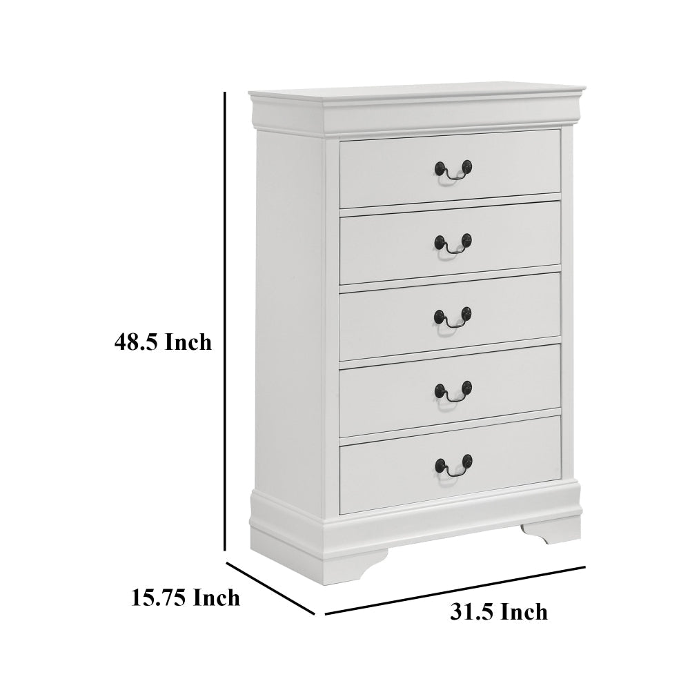 Nim Tall Dresser Chest 5 Storage Drawers Classic White Molded Trim BM328687