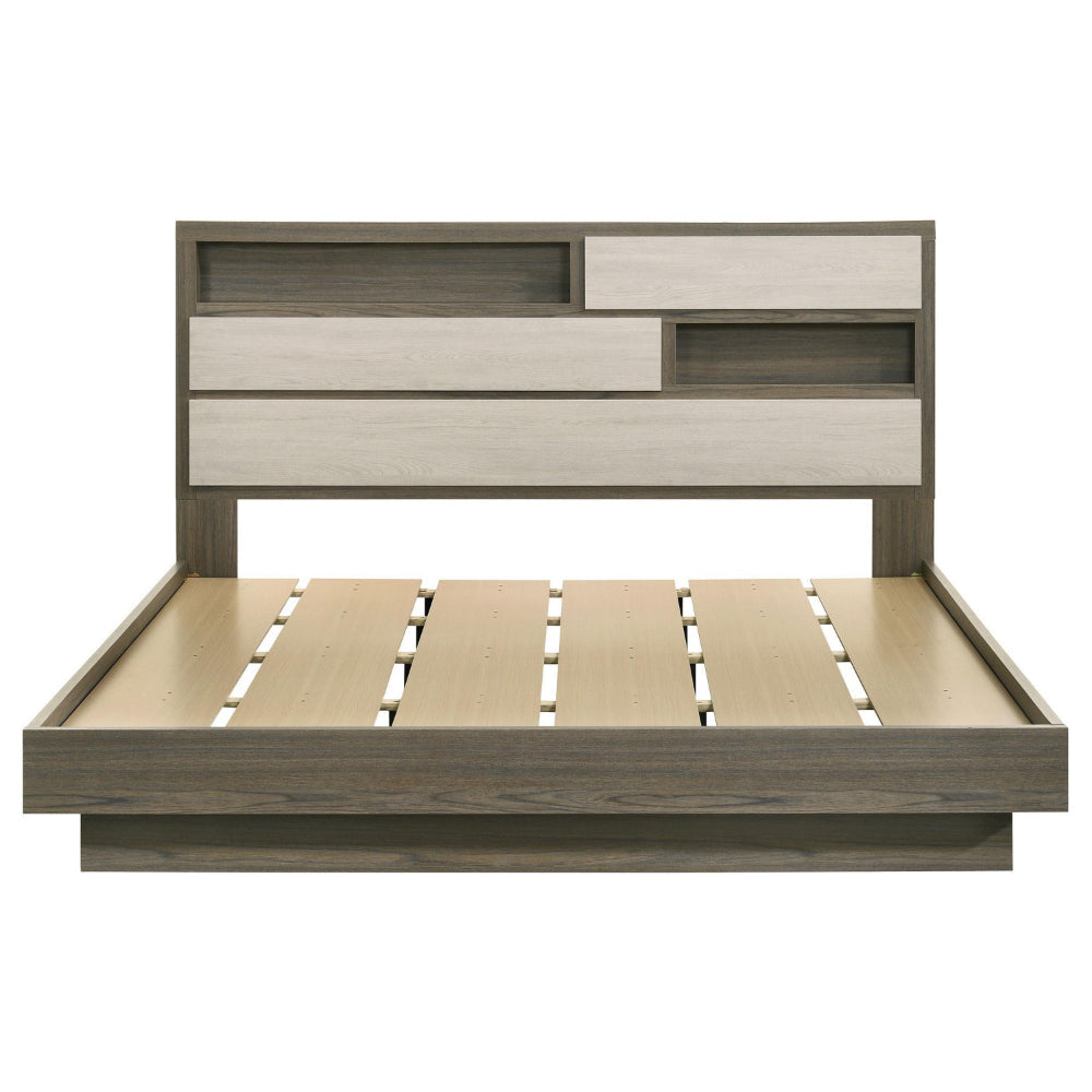 Fene King Size Bed Bookcase Headboard Wood Gray Hidden Storage BM328689