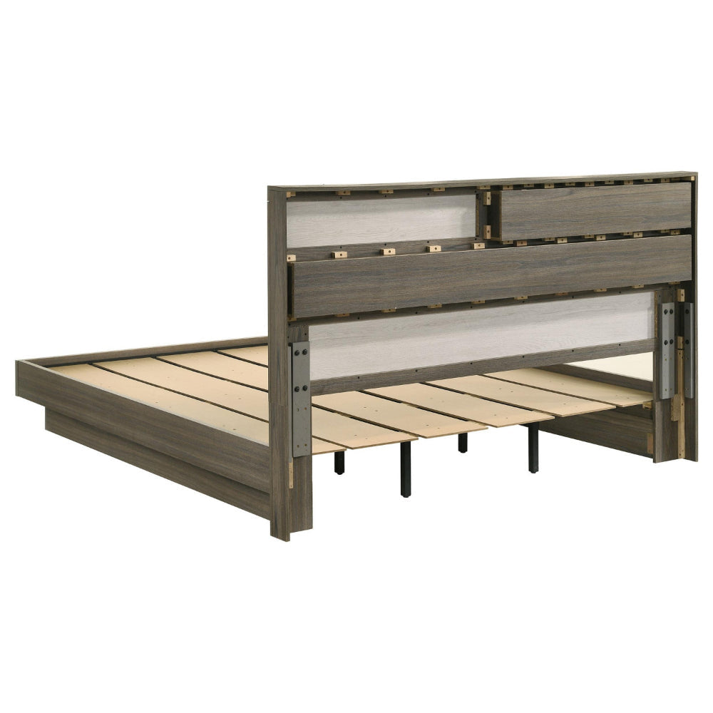 Fene King Size Bed Bookcase Headboard Wood Gray Hidden Storage BM328689