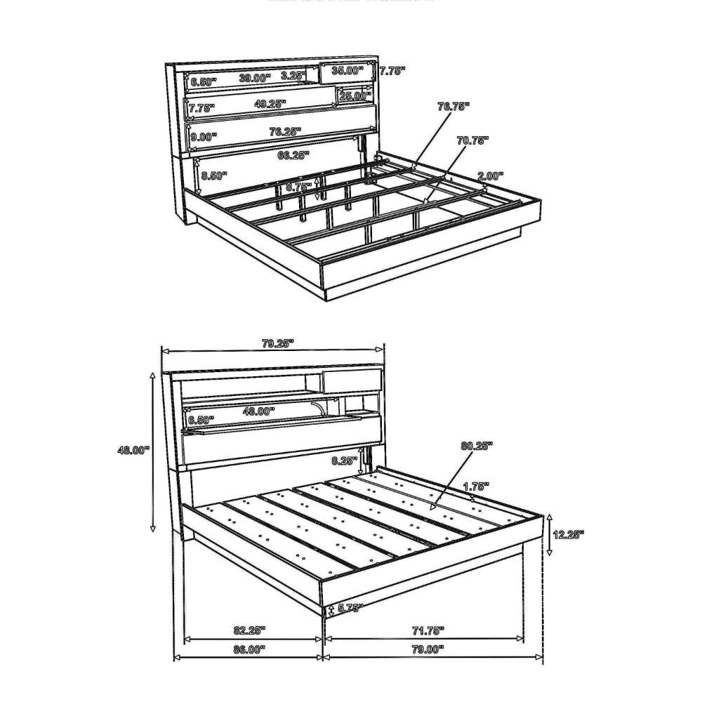 Fene King Size Bed Bookcase Headboard Wood Gray Hidden Storage BM328689