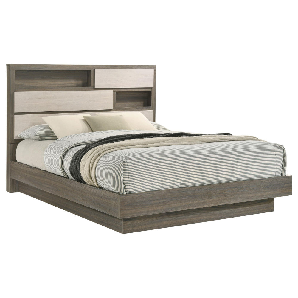 Fene California King Bed Bookcase Headboard Gray Hidden Storage BM328690
