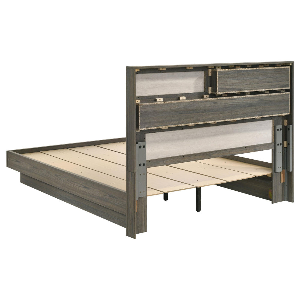 Fene California King Bed Bookcase Headboard Gray Hidden Storage BM328690